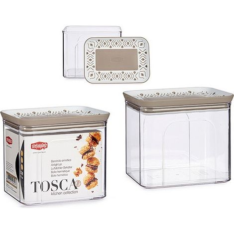 Barattolo da Cucina rettangolare con Tappo ermetico Bianco e Tortora 1,2 litri (1/2)