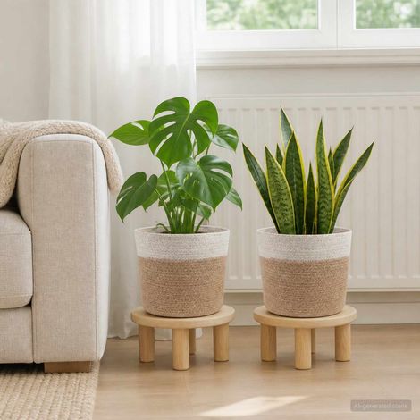 vidaXL Plant Pot Set 2 pcs Natural and White 脴 21 x 21 cm (1/5)