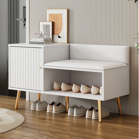 Scarpiera con seduta imbottita e schienale, bianco 100 x 40 x 58 cm HAVRYA (1/5)