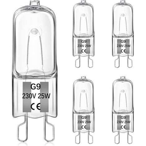 5 Pièces G9 25W Ampoules Halogènes pour four, Blanc Chaud Dimmerabile 230V 2700K, Résistance à la chaleur 300°C Convient pour les ampoules de four, les fours à micro-ondes
