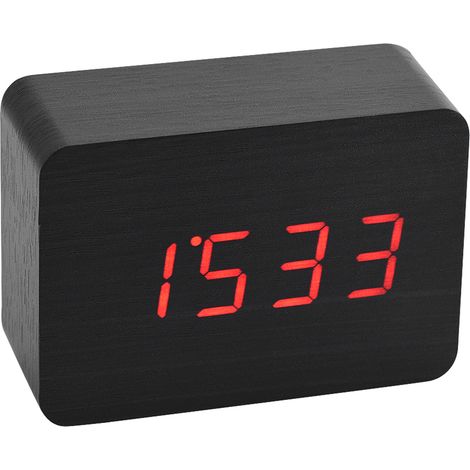Digitaler elektronischer Wecker aus Holz, LED-Temperaturanzeige, Weckfunktion, schwarz (1/5)