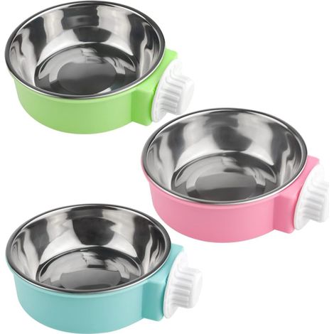 Lot de 2 gamelles Amovibles en Acier Inoxydable à Suspendre pour Animaux de Compagnie, gamelles pour Nourriture et Eau, parfaites pour Chats, Chiots, Oiseaux, Rats (Rose + Bleu + Vert)