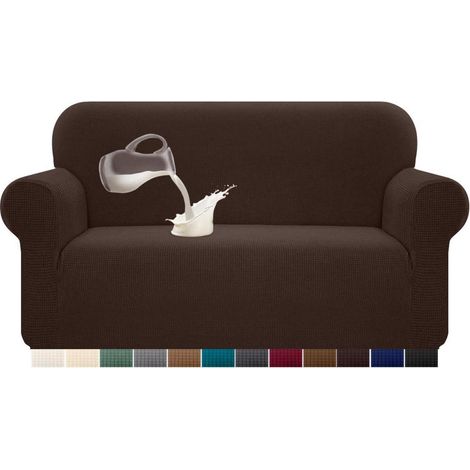 Sofabezug Stretch Wasserdicht Jacquard Antirutsch 2 Sitzer Schokolade (1/5)