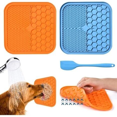 (Bleu et Orange)Tapis de léchage - 2Pièces - Silicone alimentaire - Ventouses - 15cm - Chien et Chat (1/4)