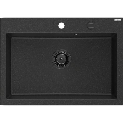 Mexen Elix évier en granit 1 bac 700 x 500 mm, noir/argent métallique, siphon noir - 6526701005-73-B (1/5)