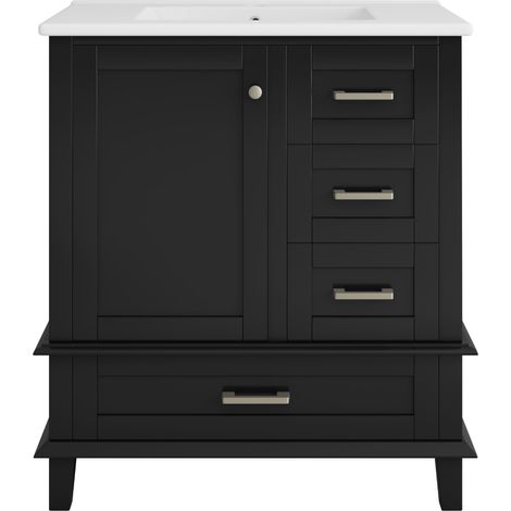 Mobile bagno 76 x 45,5 x 83,5 cm nero con lavabo in ceramica integrato (1/5)