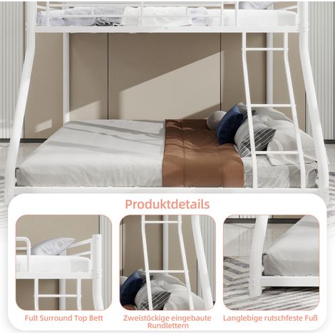 Lit superposé métal robuste simple/double,échelle et rampe pleine longueur,silencieux,pour adolescents et adultes,sans matelas (1/5)