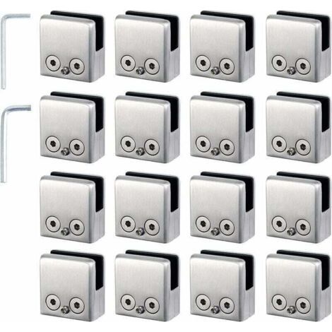 16pcs Pinces à Verre 8-10mm Support Verre dans Pinces en Acier , XU,Inoxydable Arrêtez Verre de Forme Carrée 8-10mm pour Balustrade d'Escalier -
