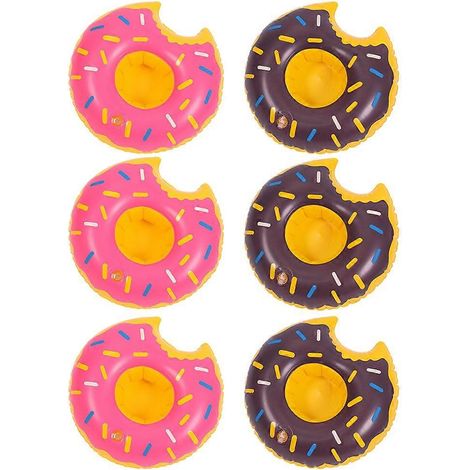 Lot de 6 porte-gobelets gonflables réutilisables en forme de donut, parfaits pour les fêtes d'été à la piscine - Style 2 (1/5)