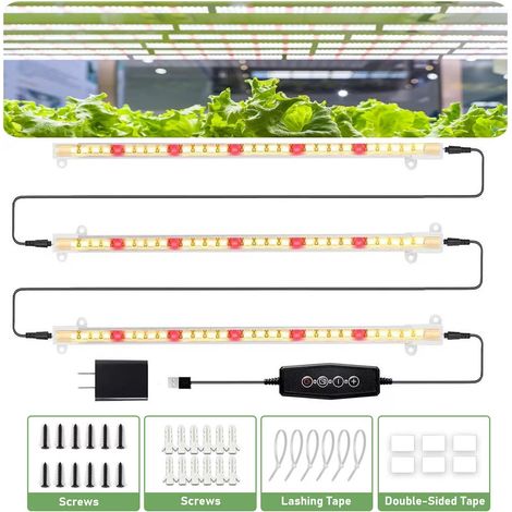 Bandes lumineuses LED pour la croissance des plantes, spectre complet, 40 W, 90 LED, 5 niveaux d'intensité, pour la culture hydroponique en intérieur. (1/5)