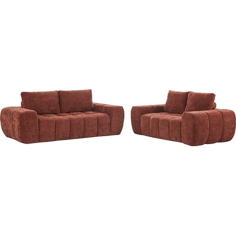 Canapé 3 places et 2 places en tissu texturé terracotta BENAFO (1/5)