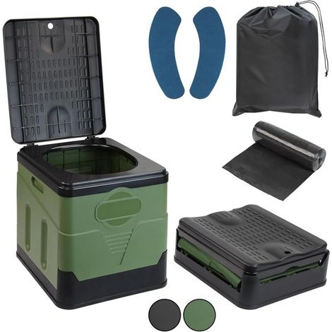 Inodoro portátil plegable para camping de 150 kg - WC móvil con 12 bolsas de aseo - Estable y portátil - Verde/Negro (1/5)