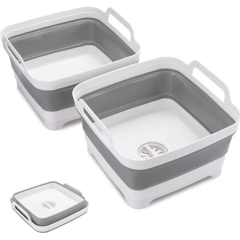 2 Bassin Pliable, Lavabo Pliable avec Bouchon de Vidange, Poignées de Transport, pour Camping, Caravaning, Lavage (1/5)