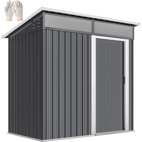 Abri de jardin en métal avec porte coulissante, fenêtres et ventilation pour le rangement extérieur 195 x 122 x 159/182 cm Gris pour rangement extérieur d'outils, accessoires de jardin et matériel ...