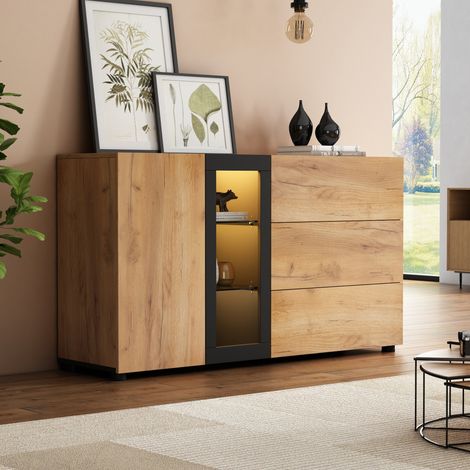 Credenza moderna 140x40x80 cm in legno marrone con vano contenitore- FLORAGRACE (1/5)