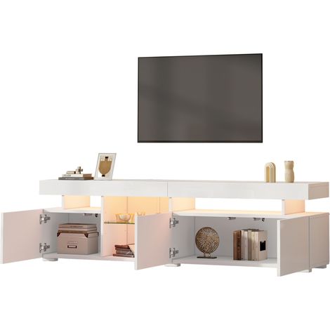 TV Lowboard mit 3 Türen und 1 offenem Fach, LED, verstellbare Glasablage, für Wohnzimmer, 180 × 35 × 45 cm (1/5)