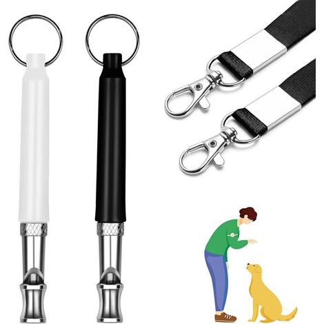 [NEVER USED] Ultrasonic Dog Whistle with 2 Long Leads, Long Range, Dog Training Whistle (Black/White)