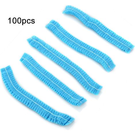 100 casquettes de protection jetables pour tatouage, filet plissé élastique unisexe sans poussière, bonnet jetable non-tissé. (1/5)