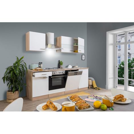 Cuisine Kitchenette bloc cuisine intégrée Chêne Blanc Merle 220 cm Respekta