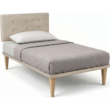 Letto 1 Piazza e Mezza con Rete Rivestita 120x190 cm Microfibra Sabbia Tessis Testata Button (1/5)