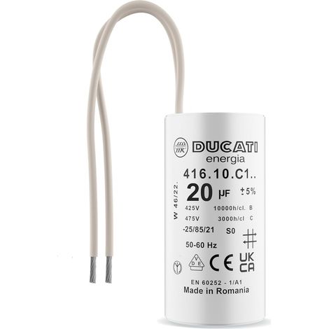 Condensateur 20 uF pour Moteur Monophasé - Utilisation pour Kärcher, Pompe de Piscine, Porte de Garage - 425V/450V/475V