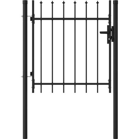 Vidaxl – Portillon acier noir 100x150 cm avec dessus à pointe – Charnière à boulon pour verrouillage rapide – Poteaux de support inclus (1/6)