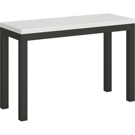 Console extensible 120cm ouvert 120x90 ou 200x90 bois blanc et pieds métal anthracite Evy (1/5)