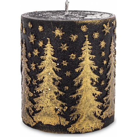 Weihnachtskerze, schwarz, goldfarbenes Paraffin, 8 x 7 x 7 cm (1/5)