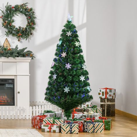 Árbol Navidad Artificial 150cm Luces LED Copos Nieve Fibra Óptica Multicolor (1/5)