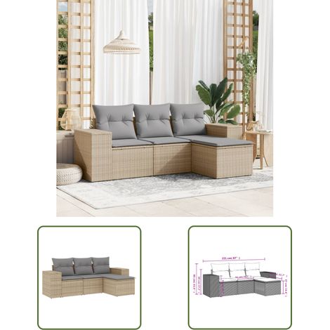 The Living Store 4-tlg. Garten-Sofagarnitur mit Kissen Beige Poly Rattan - Gartenmöbel - Sofagarnitur - Rattan Möbel - Outdoor Möbel - Lounge Set (1/3)