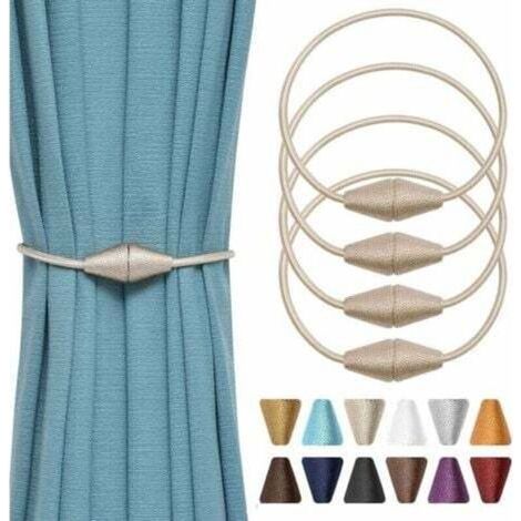 Set of 4 handmade woven rope magnetic curtain tiebacks, practical and decorative for home and office (beige) (1/4)