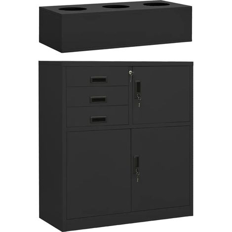 Armoire de bureau moderne avec jardinière 90 x 40 x 125 cm rangement sécurisé en acier anthracite (1/5)