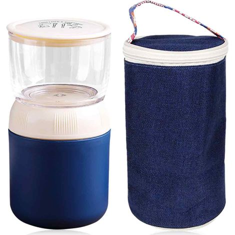 Gobelet isotherme 2 en 1 pour céréales à emporter, en acier inoxydable, avec cuillère et sac de conservation, idéal pour les aliments chauds et froids, yaourts, salades, petits-déjeuners, lait et frui (1/5)