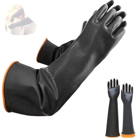 Gants en latex résistant aux produits chimiques gants de protection longs en caoutchouc de sécurité industrielle, gants noirs résistants, 1 paire (1/5)