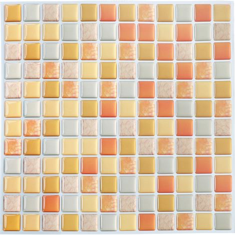 Stickers muraux mosaïque 3D imperméables et autocollants, carrelage mural autocollant pour salle de bain, carrelage autocollant jaune, lot de 4 (1/5)