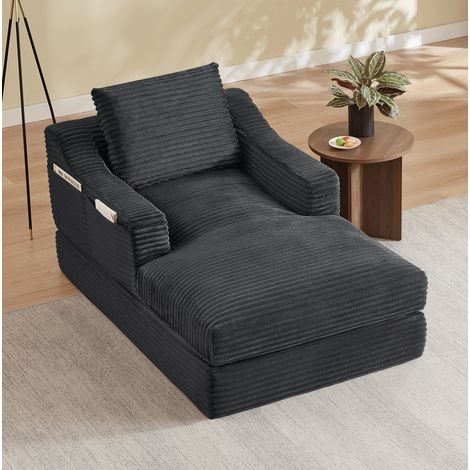 Sillón lounge convertible 32/32/112 cm gris oscuro, diseño de doble capa en pana suave (1/5)