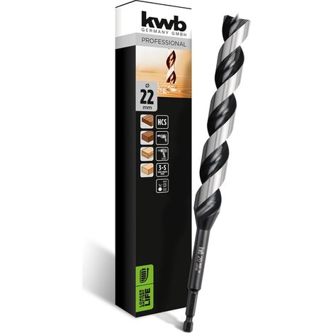 kwb 3-S Japan Schlangenbohrer ø 22 mm, 235 mm aus blankgeschliffenem CV-Stahl mit superscharfem Spitzenanschliff, Zentrierspitze und E 6.3 Schaft (1/5)