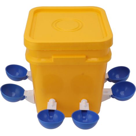 Abreuvoir automatique pour poulets avec réservoir portatif de 12 L, équipement d'abreuvement pour volailles (seau pour oies et canards) + grand bol bleu + vis noires (1/5)