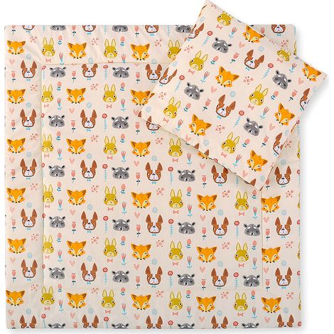 Ropa de cama para cochecito con edredón y relleno de almohada - Cream Animals