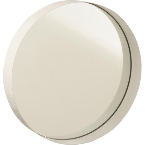 Miroir Mural Rond Déco "Bord Métal" 30cm Blanc (1/3)
