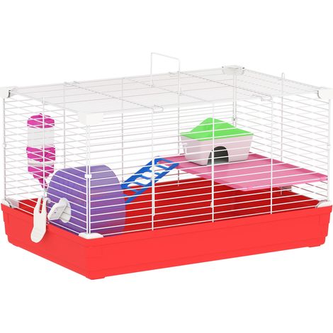 Cage hamster 2 étages avec base amovible nettoyage rapide, cabane, roue sport, 47 x 30 x 27 cm, blanc (1/5)