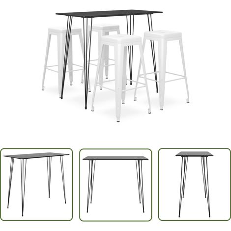 The Living Store 5-tlg. Bar-Set Schwarz und Weiß - Bar Set - Bartisch - Barhocker - Küchenstuhl - Wohnzimmermöbel (1/5)