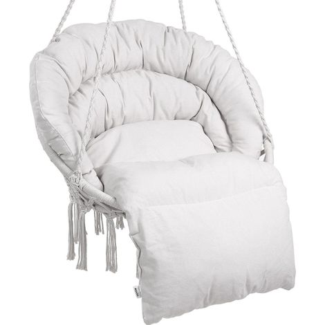 Hanging Hammock Swing Chair, 330 Lbs Capacity, Macramé Hanging Chair with Cushion and Mounting Hardware, Cotton Rope Swing Chair (1/5)