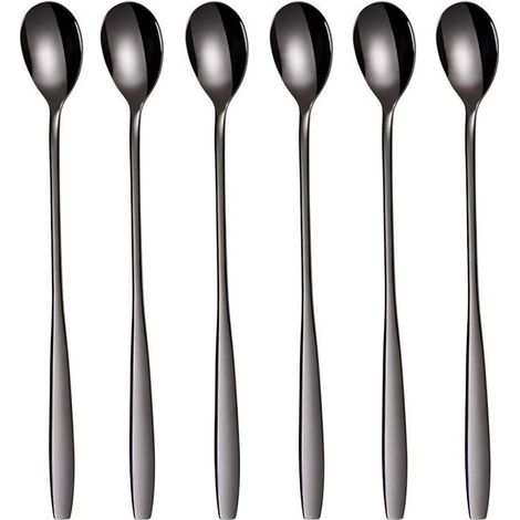 Ensemble de cuillères à latte macchiato, 6 pièces, 19 cm - Longues cuillères pour cocktails et desserts, acier inoxydable poli, (1/5)