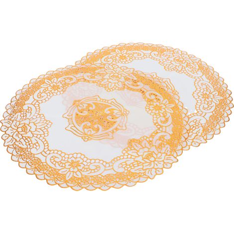 Lot de 2 sets de table ronds 38x38cm en PVC doré, pouvant également servir de dessous de verre, pour mariages et fêtes. (1/5)