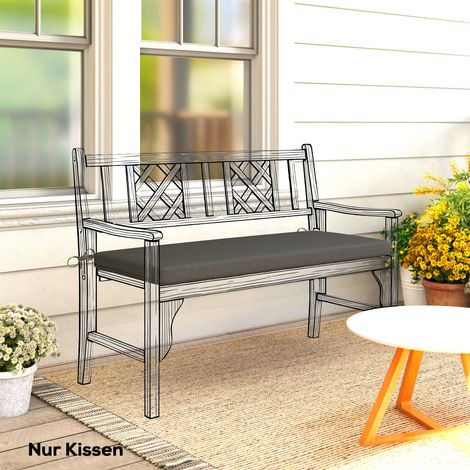Coussin de banc hydrofuge. Coussin d'assise extérieur avec housse amovible et sangles de fixation pour jardin et terrasse. 110 x 46 cm. Gris foncé.