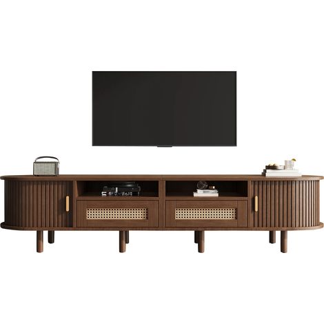 Meuble TV 170×40×40cm,Avec 2 Tiroirs & 2 Portes,Support TV Vntage Noyer,Meuble TV jusqu'à 70 pouces,facile nettoyage