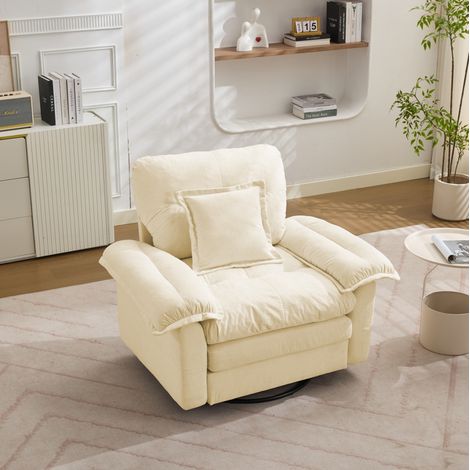 Drehsessel 360° aus Chenille mit Stützkissen Beige OKMYHOME (1/5)