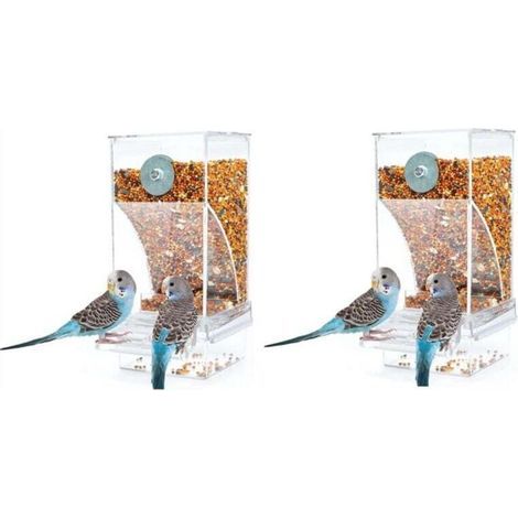 2 Pièces Mangeoires à Oiseaux Cage D'Alimentation pour Transparent Conteneur de Graines Perruche Mangeoire Alimentaire (1/5)