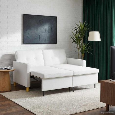 vidaXL Canapé-lit escamotable Blanc Tissu (1/5)